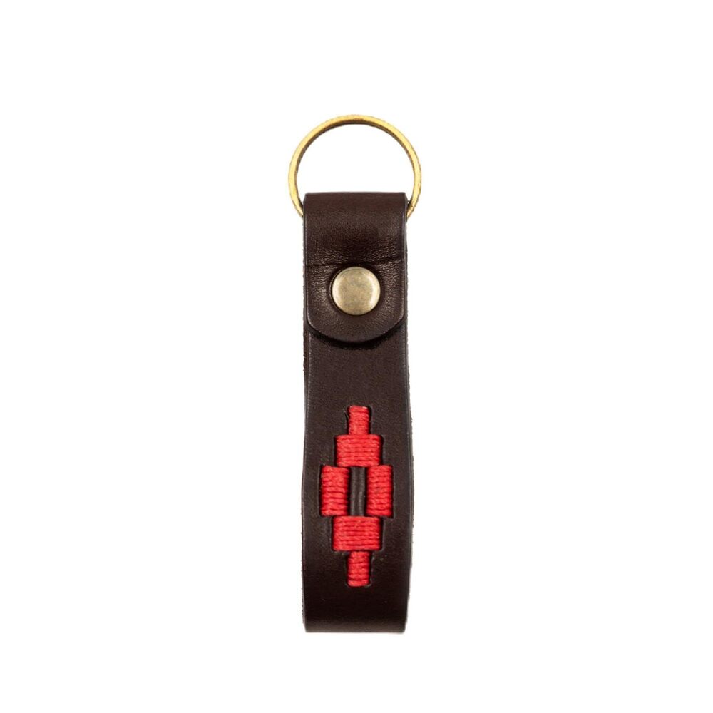 3278 Handmade Embroidered Leather Keychain Brown Red